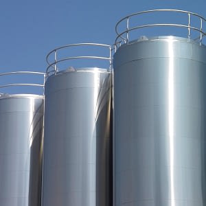 Three stainless steel storage tanks