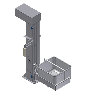 Column Lifts Stainless Steel Construction 36” to 30’-0” dump height Chain or Ball Screw Drive Designed For Floor Level Loading up to +600 lb. Capacity Standard Receivers: V-Mags, Meat Buggy, Drum, Vat, Custom